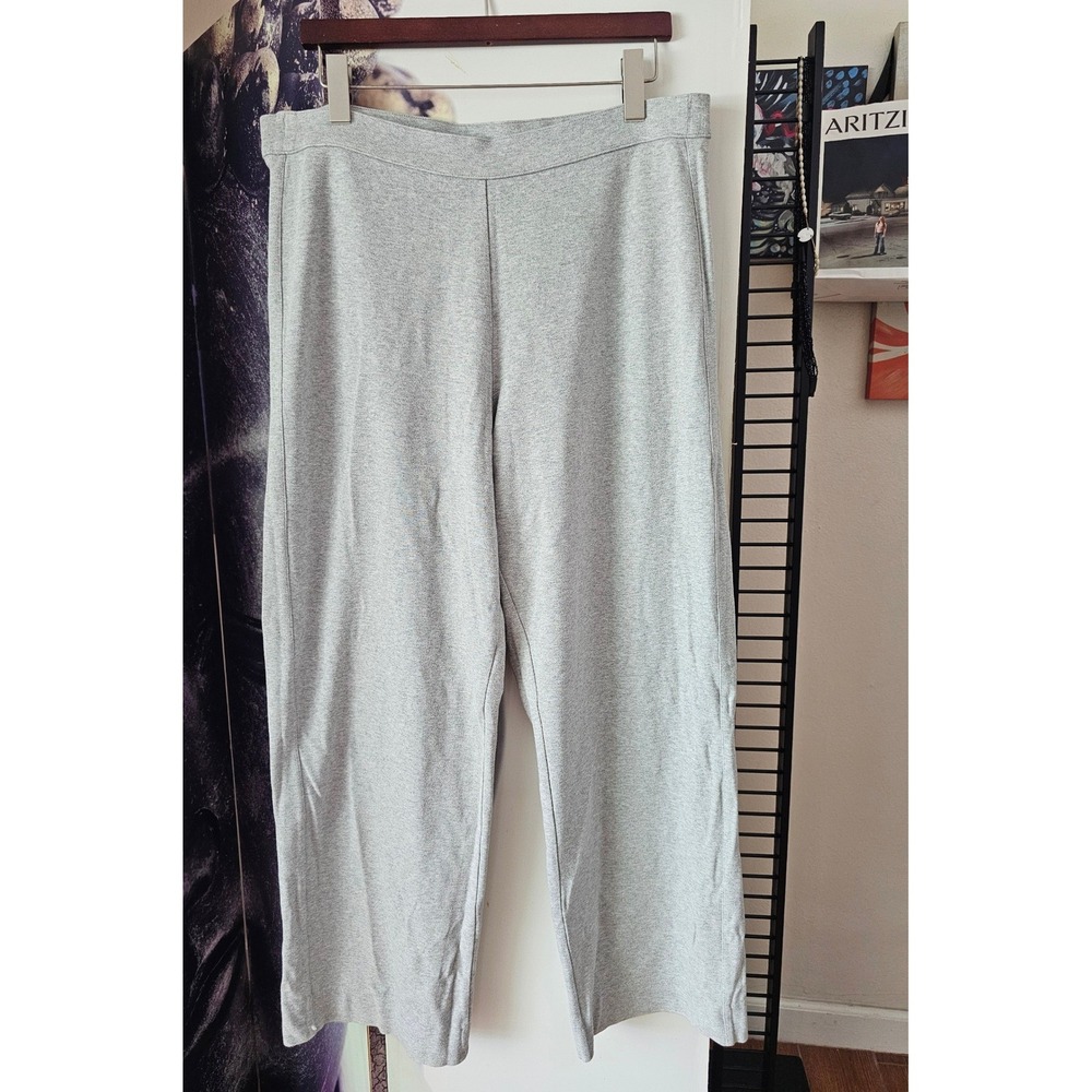 Joan Vass Gray Cotton Lycra Wide Leg Stretch Knit Pants Size 3